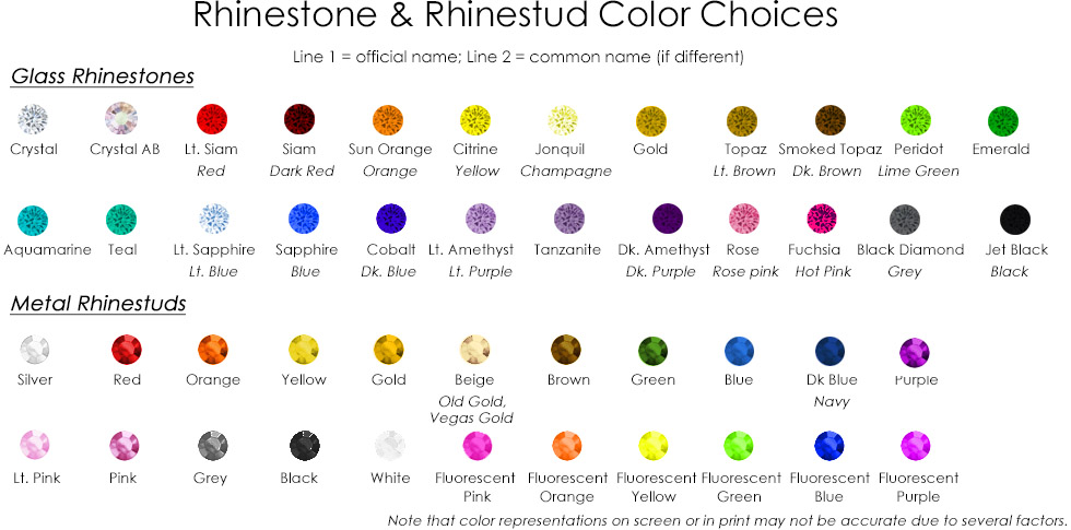 BlingFORCE rhinestone and rhinestud color chart